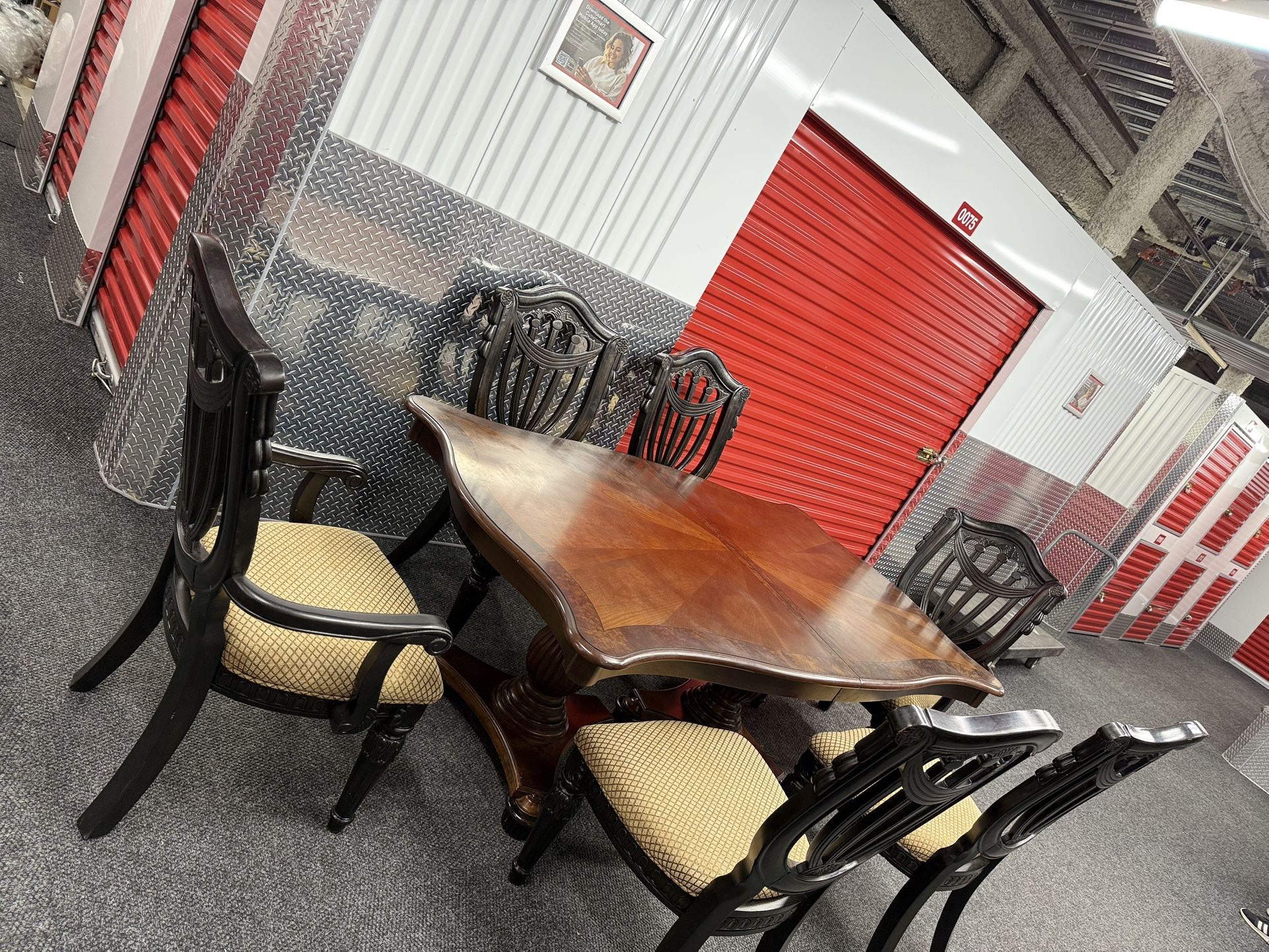 Dining Table with 6 Chairs - Dark Wood