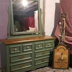 Sage Green Dresser With Mirror 