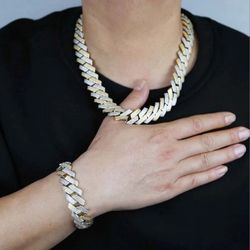 Two Tonos Cuban Link Set Full Ice Out 20MM 14k Gold Plated Doesn't Loses Color 