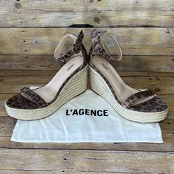 L'AGENCE  Elysee Cheetah Print Suede Espadrille Wedge Sandals Size 9  (EU 40)