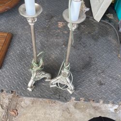 Two heavy metal table lamps