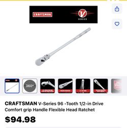 CRAFTSMAN V-Series 96 -Tooth 1/2-in Drive Comfort grip Handle Flexible Head Ratchet