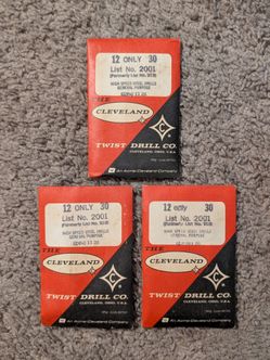 Vintage Cleveland Twist Dril Co. No.2001 USA Size 30 USA 3 Packs of Drill Bits