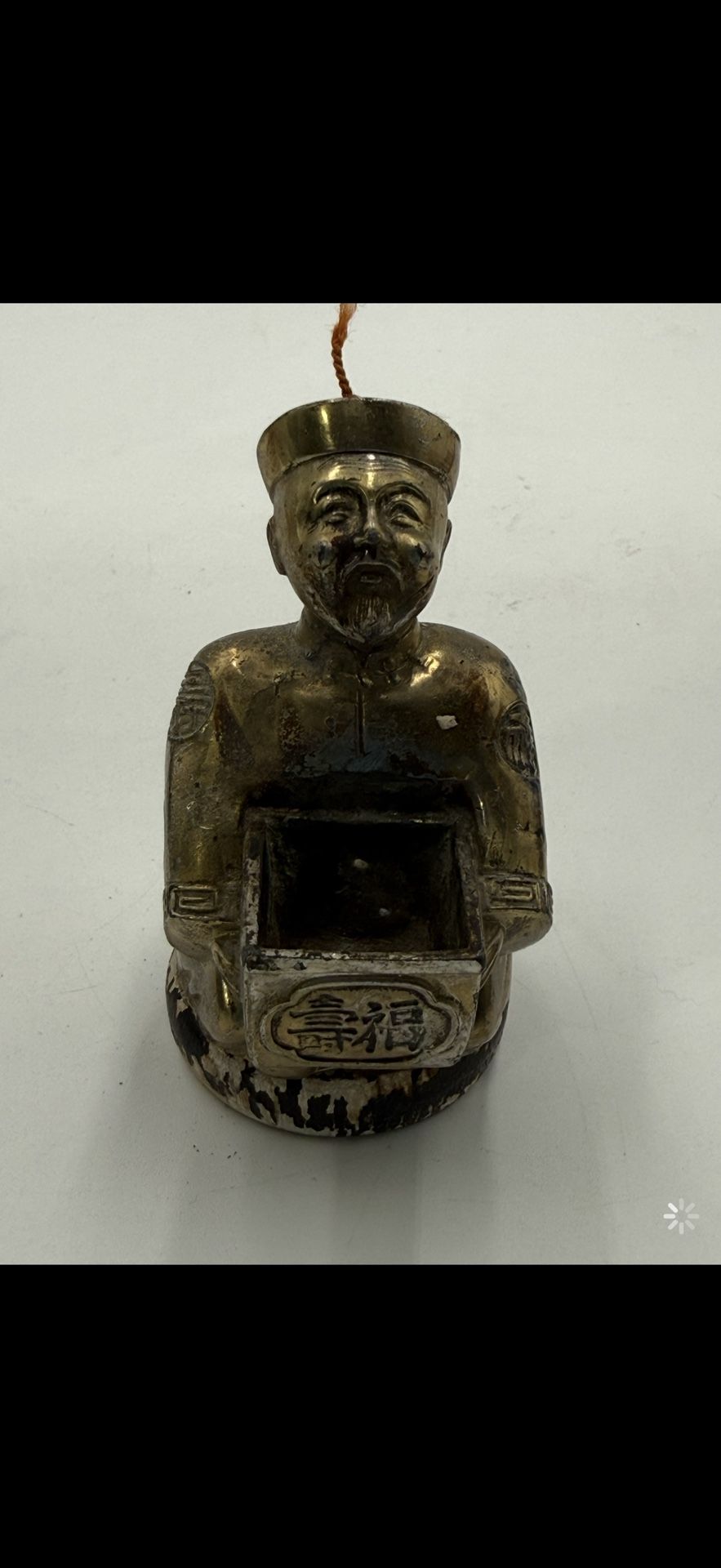 Vintage Brass Chinese Figural Man Incense Burner Japan 3.25” Tall