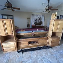 Oak Queen Bed Towers, Headboard With Mirrors, Metal Bed Frame