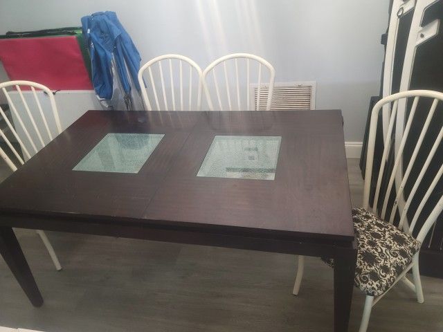 Dinning Table Wood With 2 Removable Glass Inserts, 4 Chairs With A Timeless Design Great Condition A Couple Scuffs On Table Should be Able To Buff Out,New Products : American Fashion Style Bags On Sale
