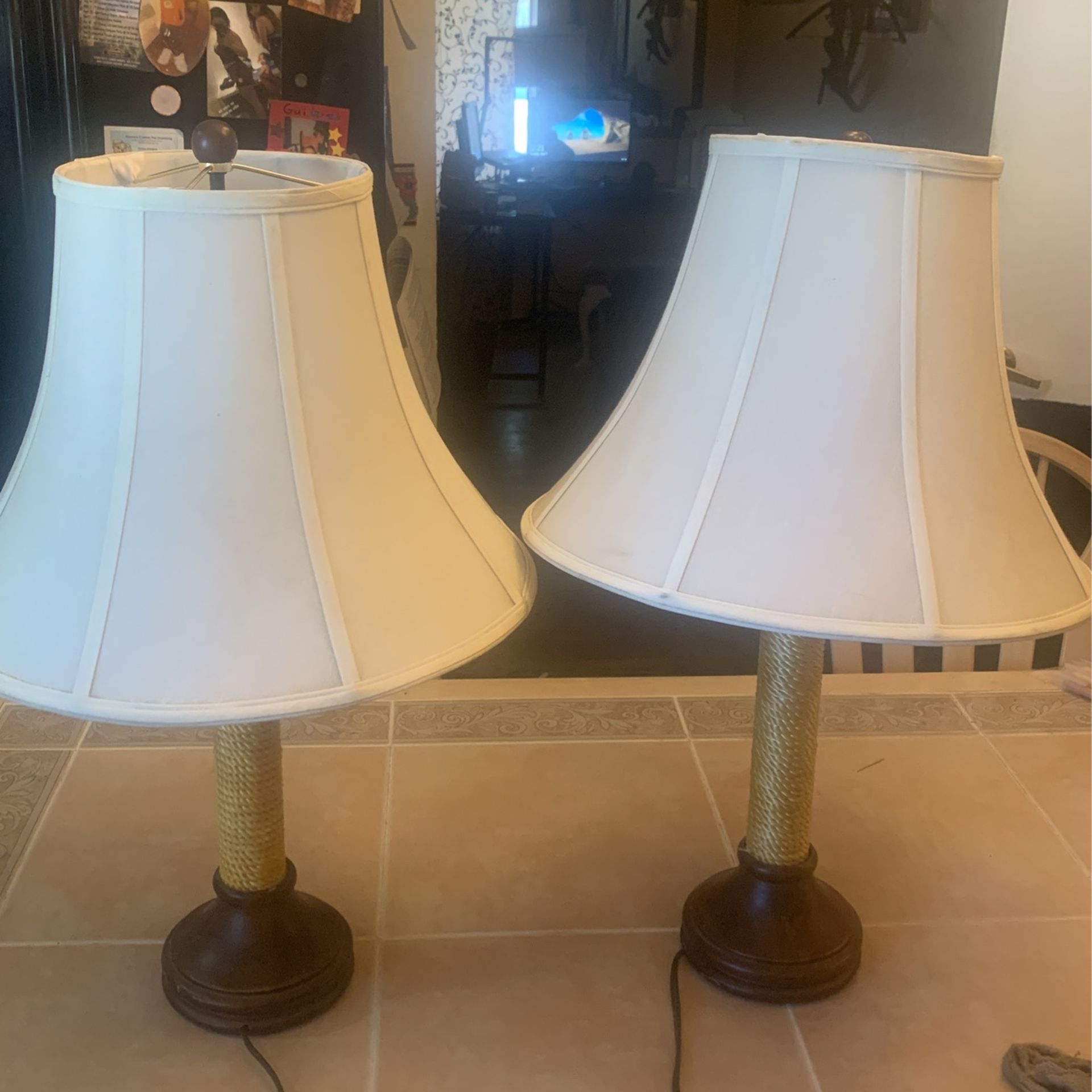 Two Wood Style Lamps With Rope
