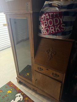 Vintage Wood Secretary Desk Cabinet