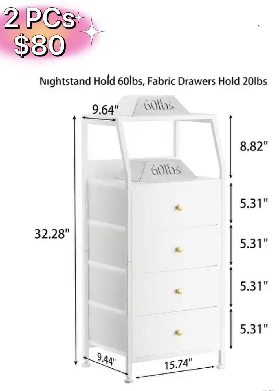 😀 2Pcs White Dresser with 4 Drawers, Vertical Storage Tower Fabric Dresser for Bedroom, Hallway, Entryway, Nursery