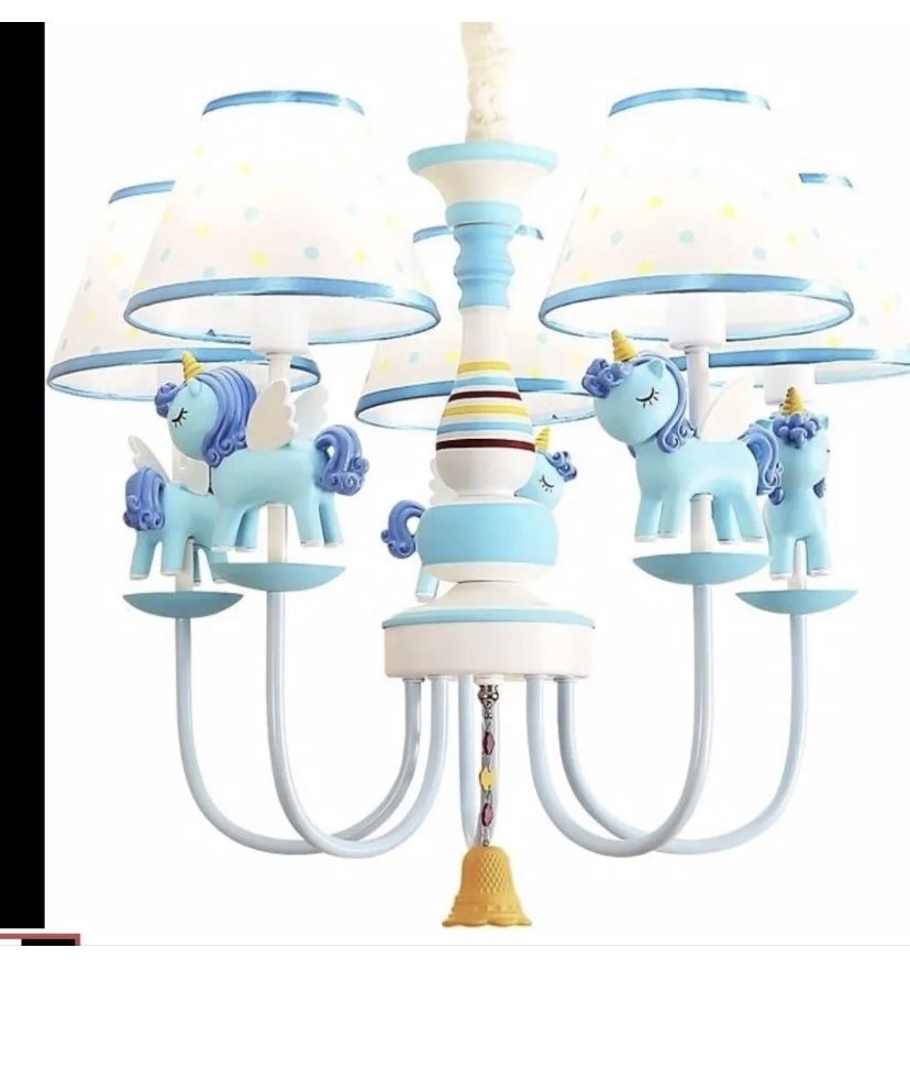 Laures and Garvey Extra Cozy 5 blue Pegasus / Unicorn Chandelier New In Box