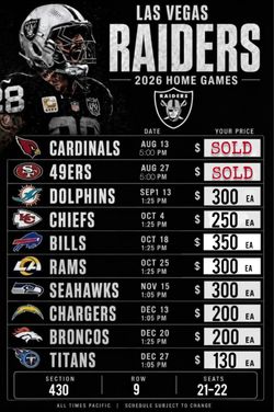 Las Vegas 2026 Season Tickets All Games