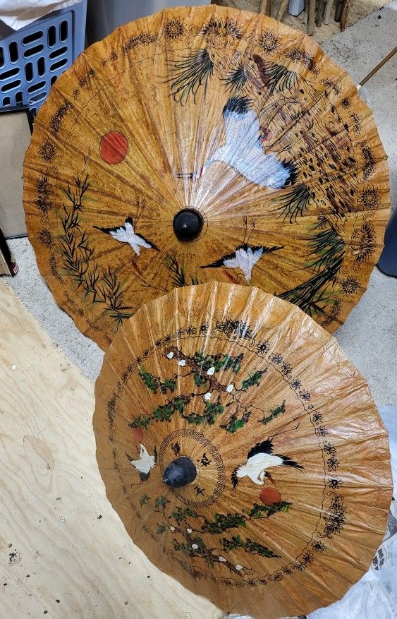 Lot Of Six Antique/vintage Umbrella Chinese Asian