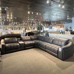 Dark Grey Leather 6PC Power Reclining Sectional
