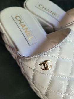 Chanel CC Quilted White Platform Shoes slides sandals size US 5-6