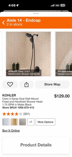 KOHLER Claro 3-Spray Dual Wall-Mount Fixed and Handheld Shower Head 1.75 GPM in Matte Black