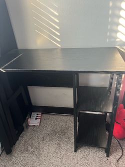 Black Wood Desk with Side Shelves