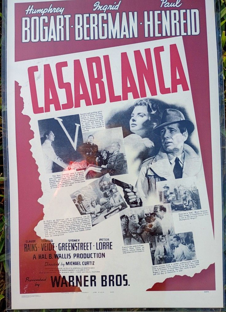 Vintage Humphrey Bogart Casablanca Movie Poster