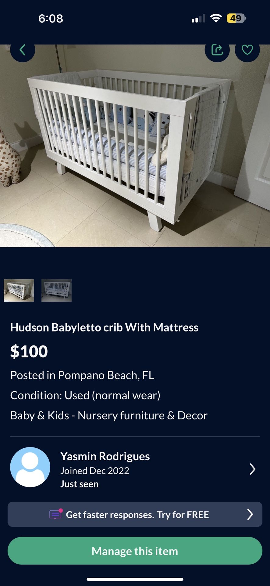 Hudson Babyletto 3-in-1 Crib And Mattress (Brand New) 