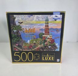 500 Pieces Jigsaw Puzzle Milton Bradley 24”x18” Lighthouse Big Ben Luxe.  NEW.