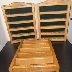 Vintage Wooden Display Racks Set (3) – Collector Wall Shelves + Organizer