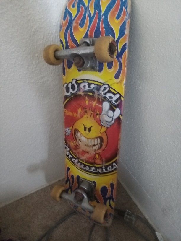 Vintage 90s WORLD INDUSTRIES skateboard deck FLAME BOY