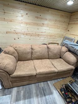 3-Seat Tan Microfiber Sofa