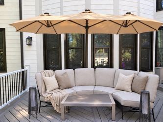 Brand new 4 Piece Patio Furniture Set, Curved Metal Outdoor Sectional Sofa 4-Person Half-Moon Outdoor Patio Conversation Set with Cushion, Curved Meta