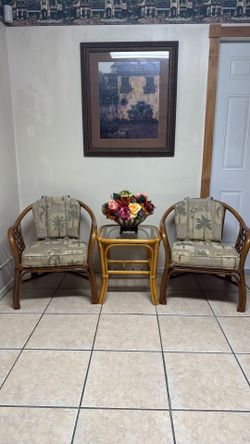 Patio set with cushions and table