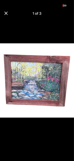 Acrylic painting in old wood frame