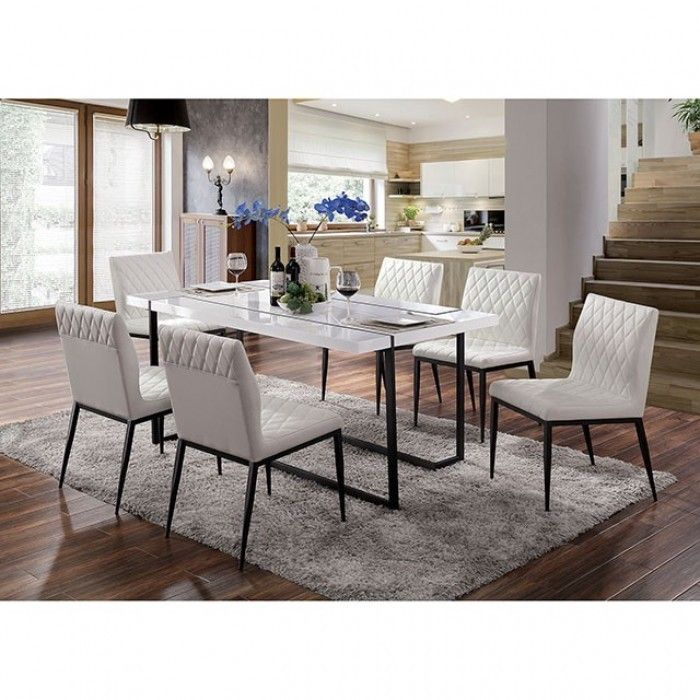 Brand New White & Black Modern Style 7pc Dining Table Set