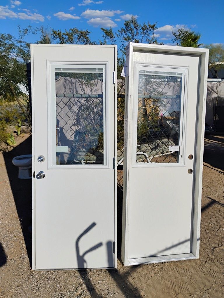 30x78 Exterior Prehung Hung Doors With Built In Mini Blinds In The Glass