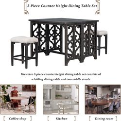 Foldable 3 Piece Counter Height Dining Set