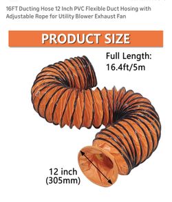 16FT Ducting Hose 8 Inch PVC Flexible Duct Hosing with Adjustable Rope for Utility Blower Exhaust Fan