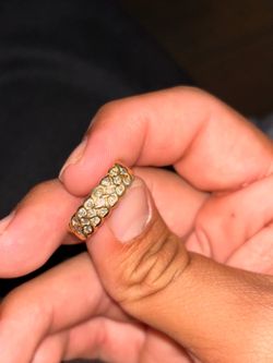 Gold-Tone Band Ring with Diamonds