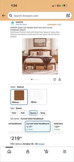 Giantex Queen Size Wooden Bed Frame Walnut