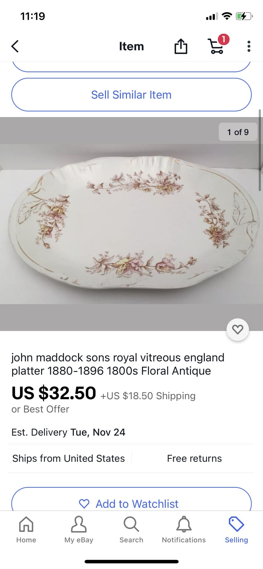 Antique serving platter porcelain floral