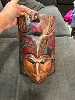 Hand-Carved Painted Wooden Tribal Mask