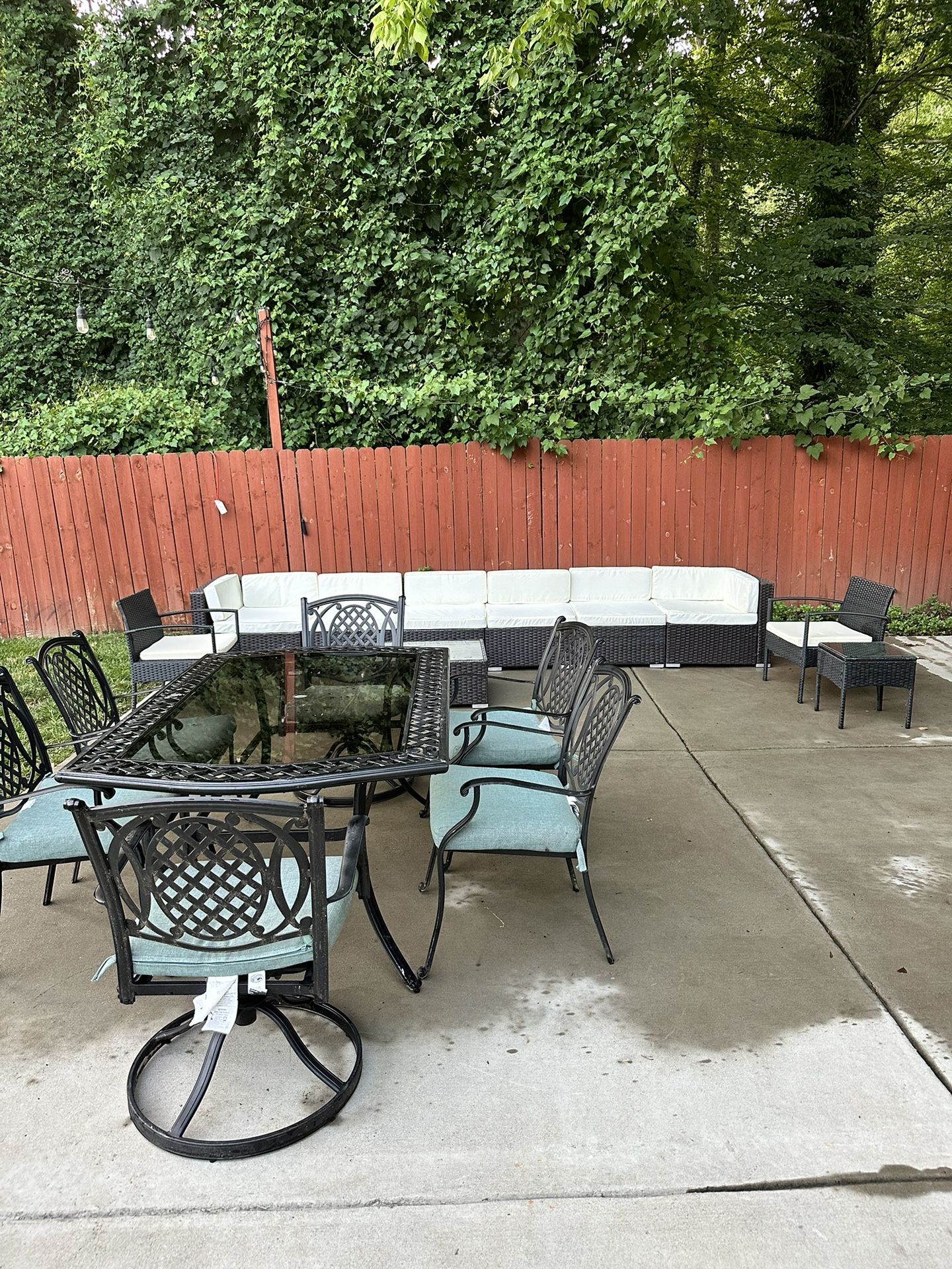 Outdoor Dining Table With Chairs, Outdoor Sofa and Two Chairs Side Tables
