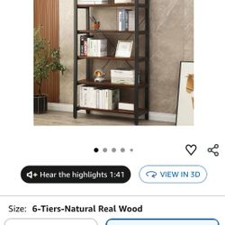 WH-AOERPYMY Natural Real Wood Bookcase,Industrial Bookshelf,6 Tier Solid Wood Open Book Shelf Storage,Metal Shelving Unit,Farmhouse Wide Etagere Bookc
