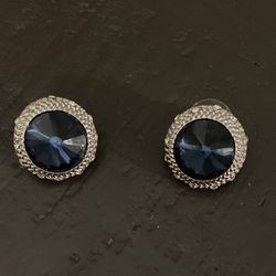 Sapphire Earrings /silver Diamond Chipped Base 