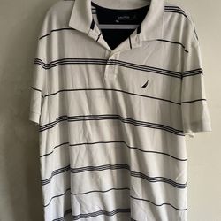 Nautica White And Black Stripe Polo Shirt Size 3 Xl