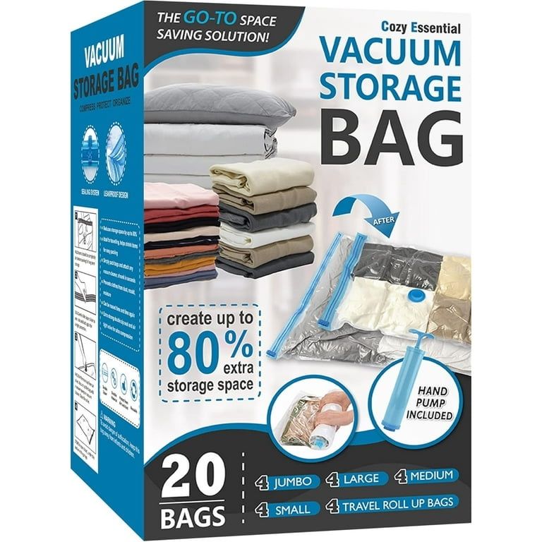 20 Pack Vacuum Storage Bags, Space Saver Bags (4 Jumbo/4 Large/4 Medium/4 Small/4 Roll) Compression