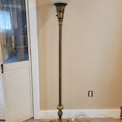 Antique Vintage Marble, Brass and Glass Floor Lamp