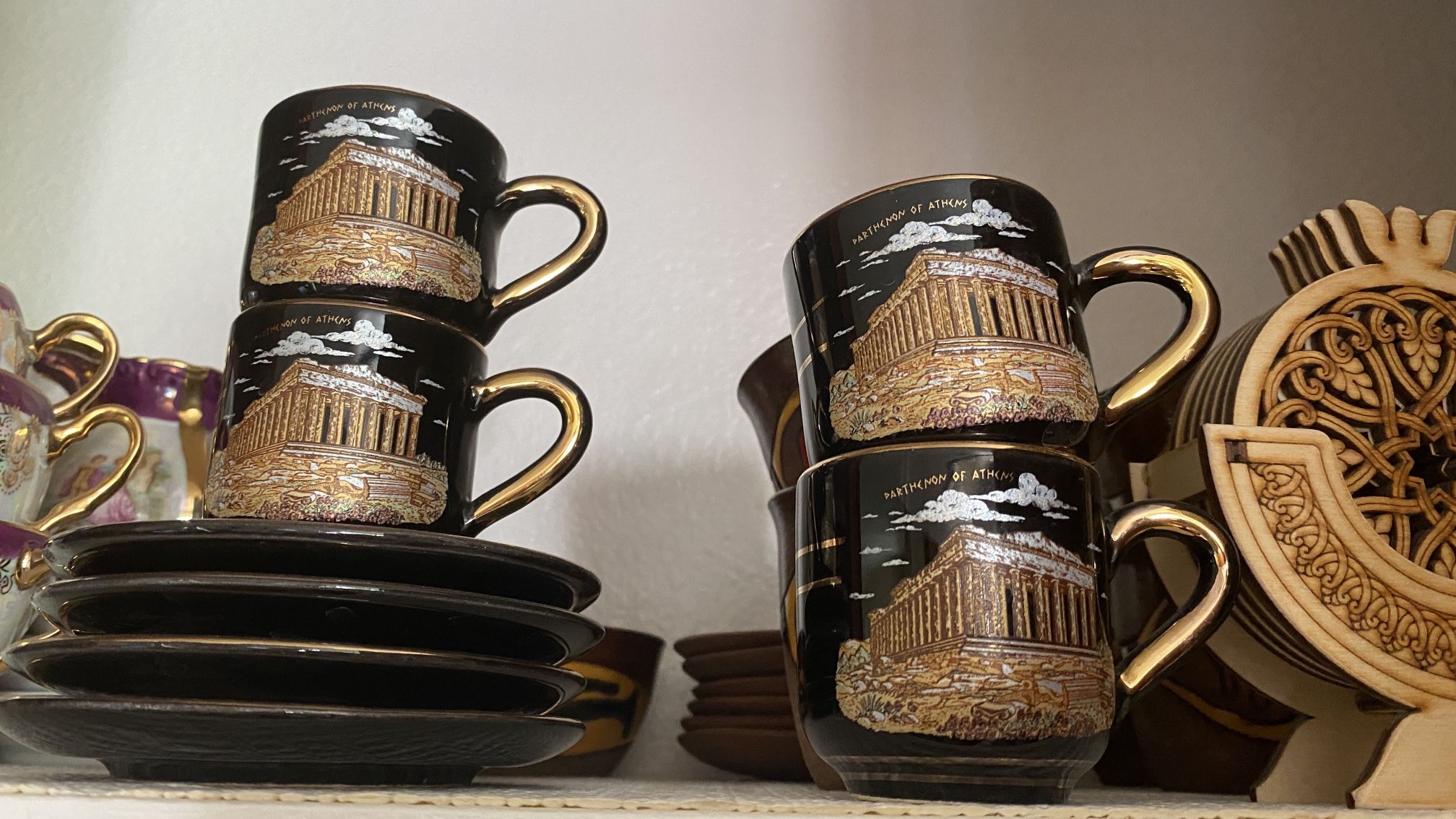 Greek Espresso Coffee Cups & Saucers