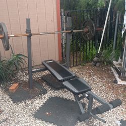 Weight Bench, Bar, (2) 45lb Weights