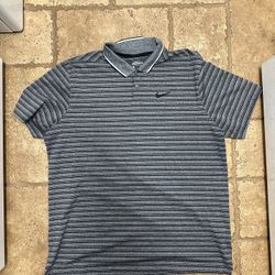 Nike Embroidered Swoosh Polo Button Up Collard Dri Fit Shirt Striped Short Sleeve Size XL