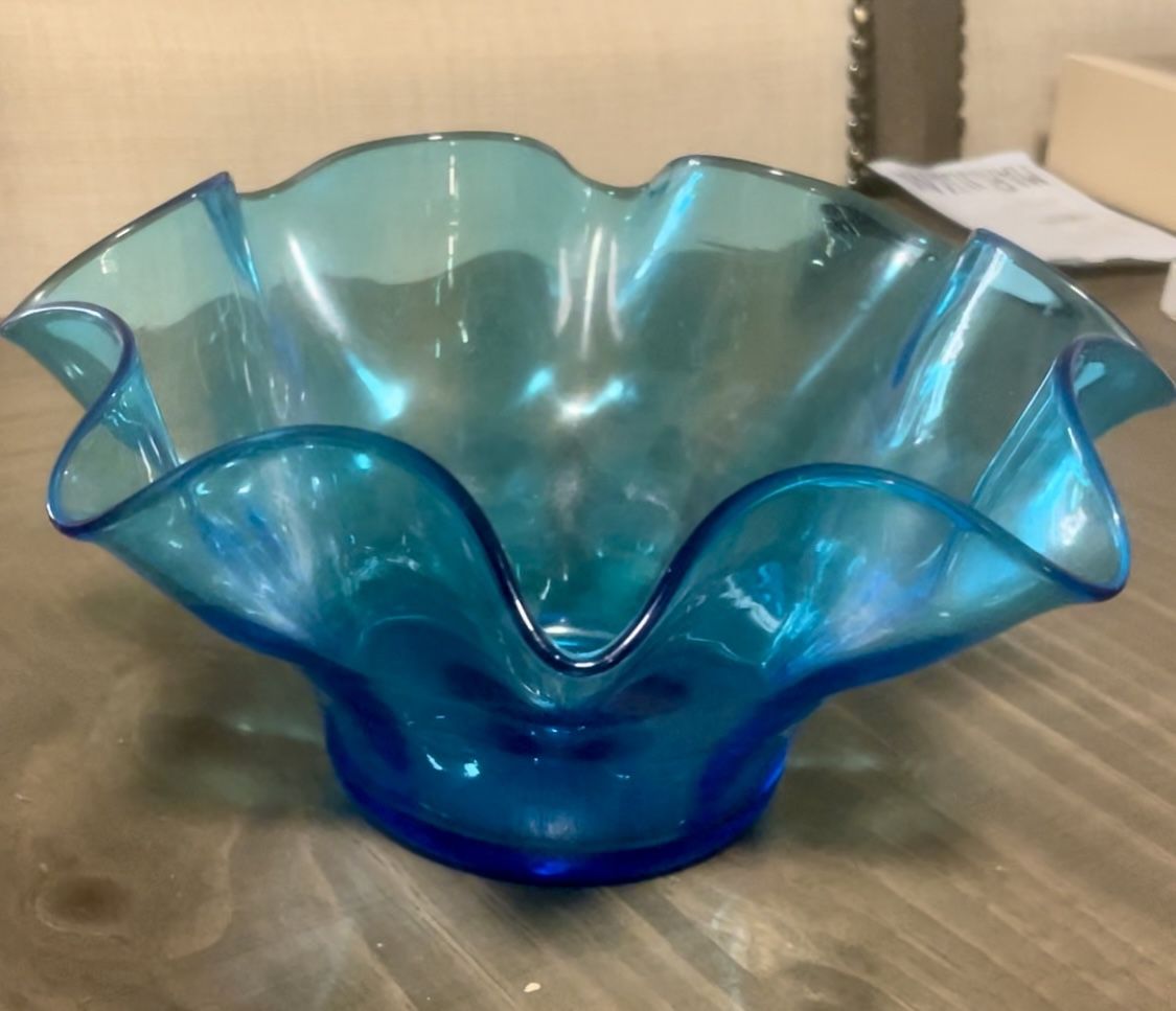 Vintage Hand blown Blue Glass Bowl