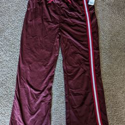 Coca-Cola Jogger Pants 100% Polyester Burgundy Stripes Casual Athletic XL/EG/TG