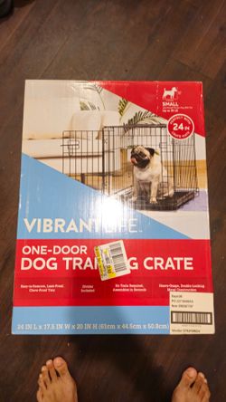 Vibrant Life Foldable 24" Metal Dog Training Crate with Divider Panel and Leak-Proof Tray