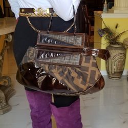 Fendi Zucca Canvas and leather Pochette purse